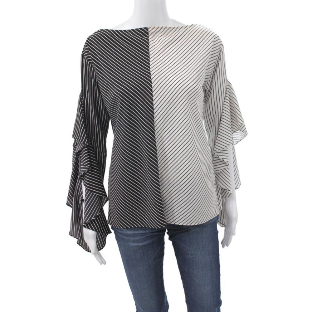 Robert Rodriguez Women Black Colorblock Boat Neck Tunic Long Sleeve Size 2